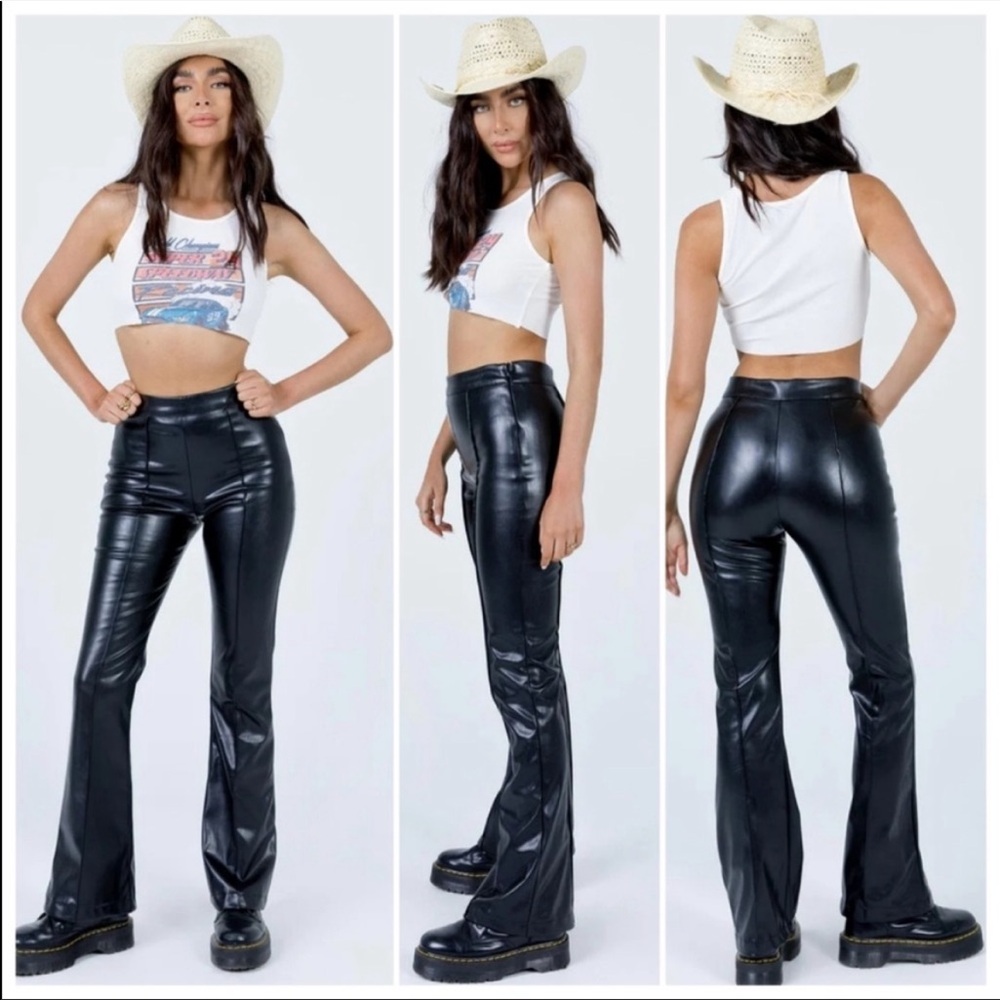 Princess Polly Faux Leather Flare Leggings 6 Black